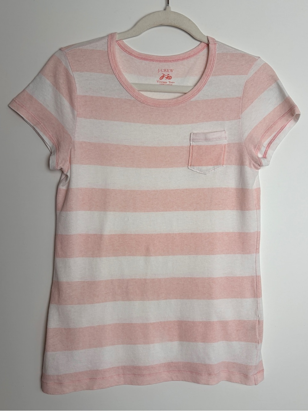J. Crew Pink and White Striped Short Sleeve Pocket Tee